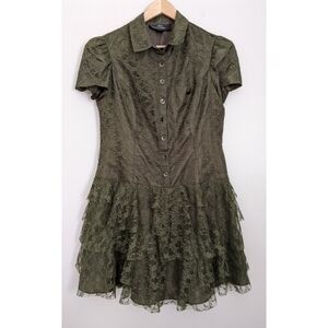 Jill Stuart Lacey Green Collared Fit and Flare Dress